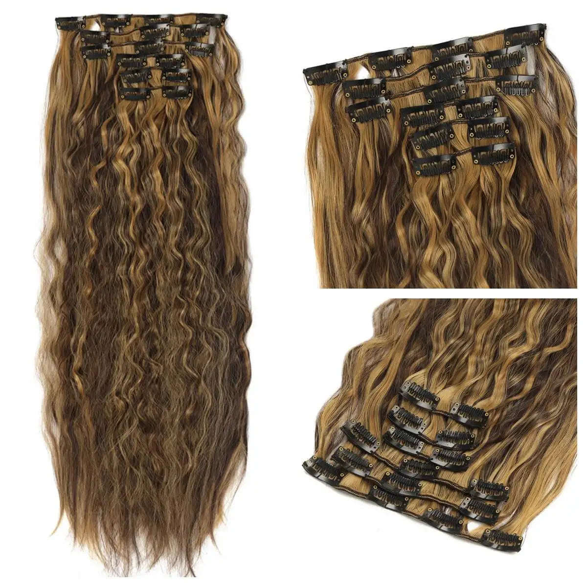 Extensões de cabelo ondulado com clipes conjunto de 6 peças - 55cm com presilhas