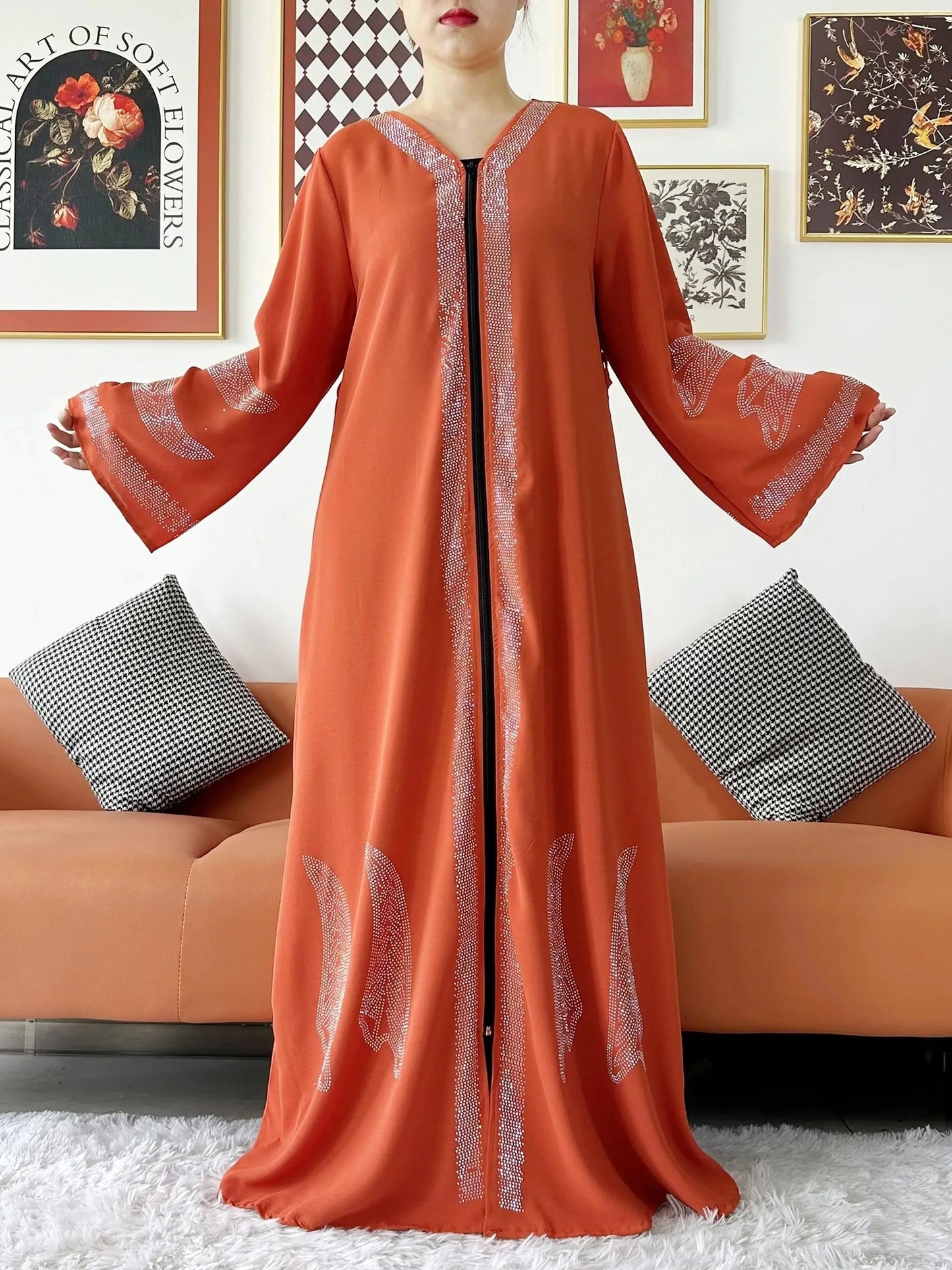 Vestido elegante de gasa para mujer, abaya abierta con cremallera, ropa musulmana, cárdigan islámico, abaya, nuevo