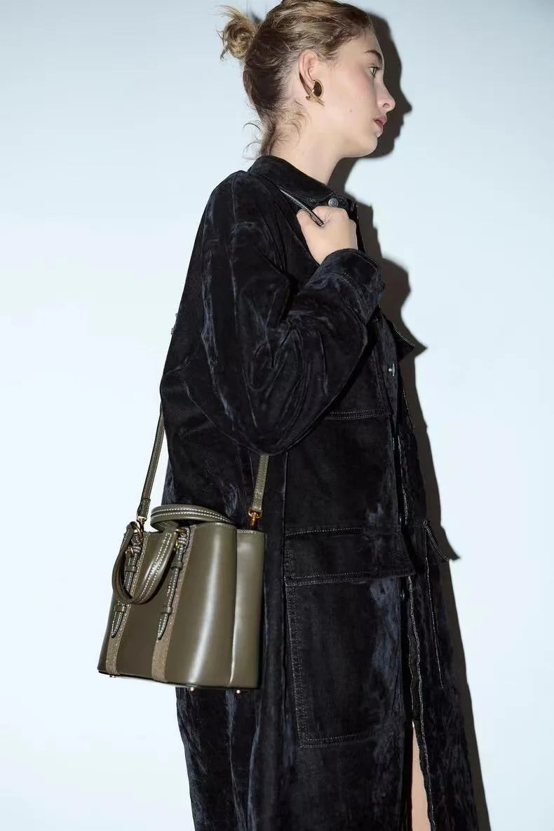 Bolso de diseñador de lujo para mujer, de piel sintética suave, tipo cubo, de alta calidad, tipo bandolera