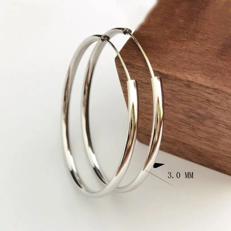 Somila S925 Sterling Silver Big Hoop Earrings For Women Brincos Moda Jewelry Accessories 3.0MM Fashion Cерьги Kольца 30-60MM