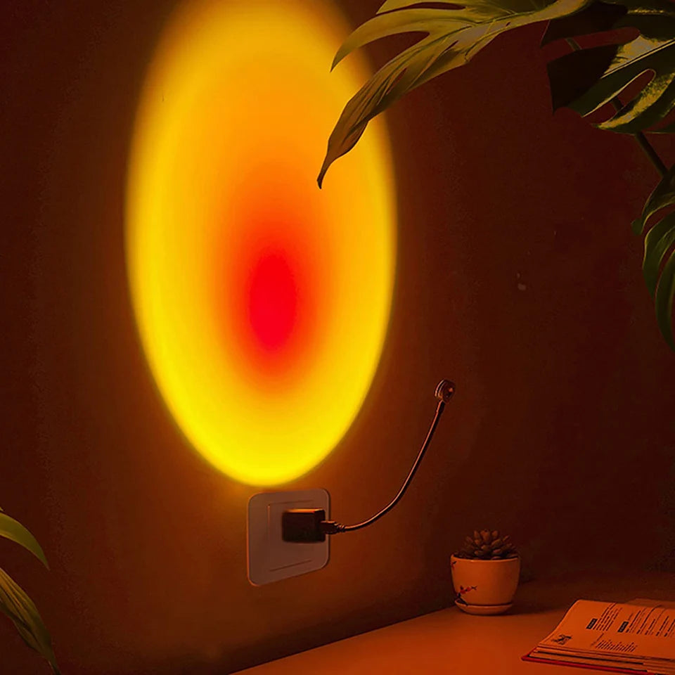Proyector de lámpara de atardecer LED USB RnnTuu, luz nocturna portátil para decoración del hogar, luz de ambiente para sala de estar, fotografía de pared, luces de neón