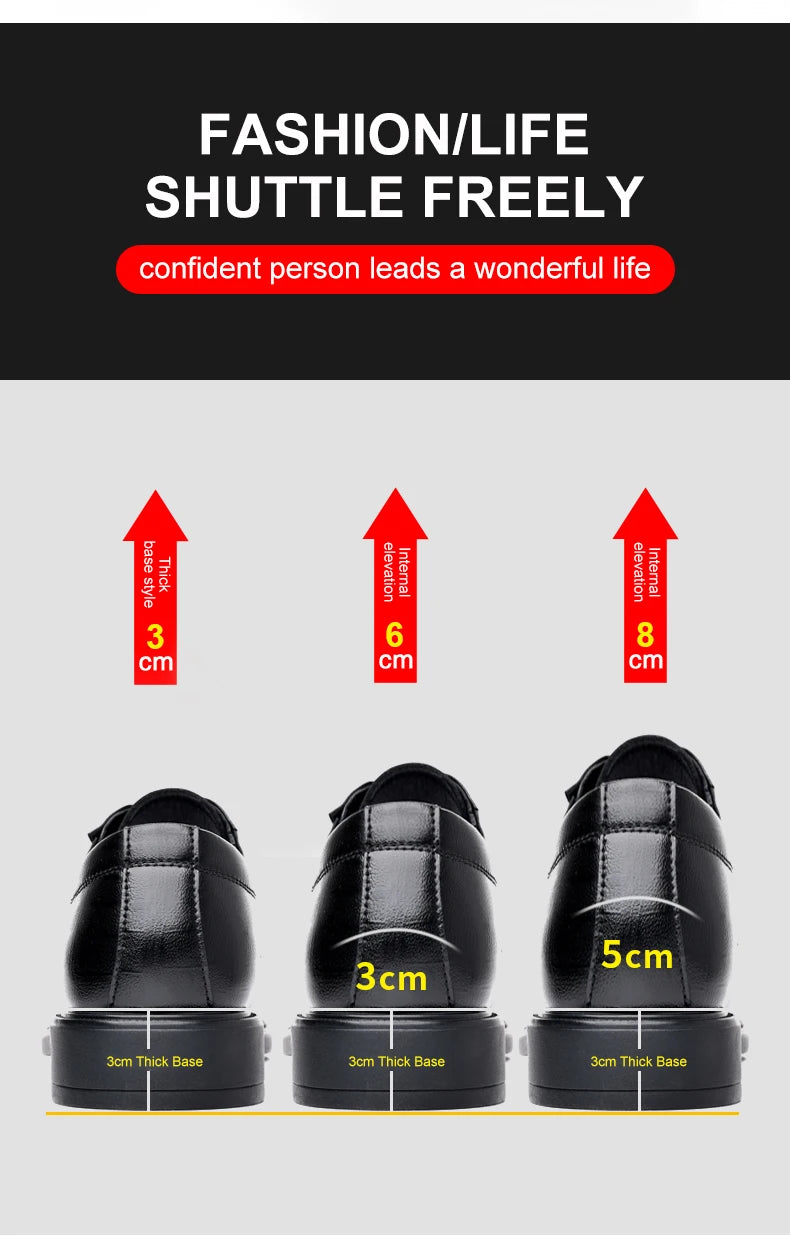 3/6/8 CM Elevator Shoes Men Dress Shoes Black Soft Leather Men Heighten Formal Shoes Casual Business Men Oxfords Suit Shoes