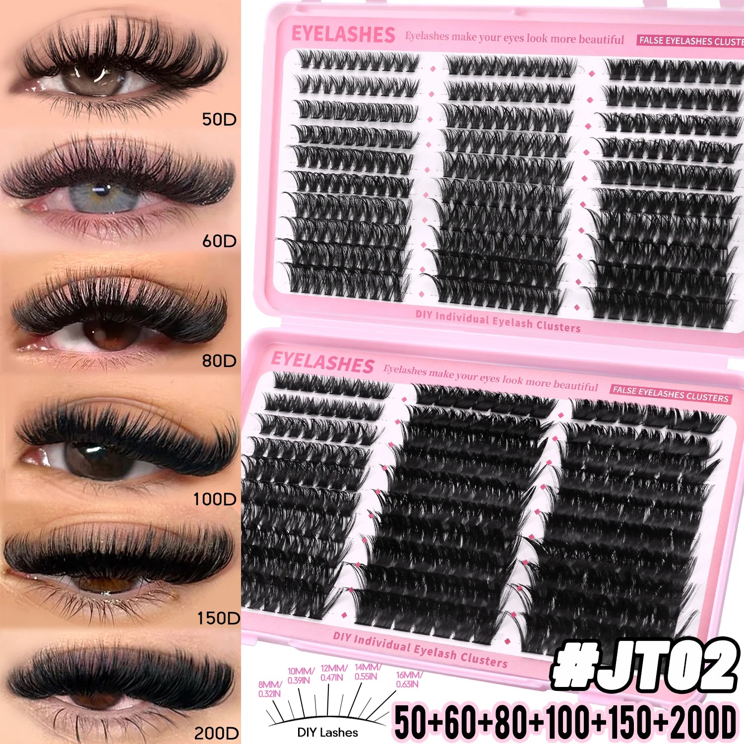 GROINNEYA – Kits de Cílios em Tufo (510 unidades), Curvatura D, 6 Estilos, Tamanhos 8-16mm – Cílios Individuais com Efeito Leve e Natural, Cílios Postiços Macios e Extensões de Cílios