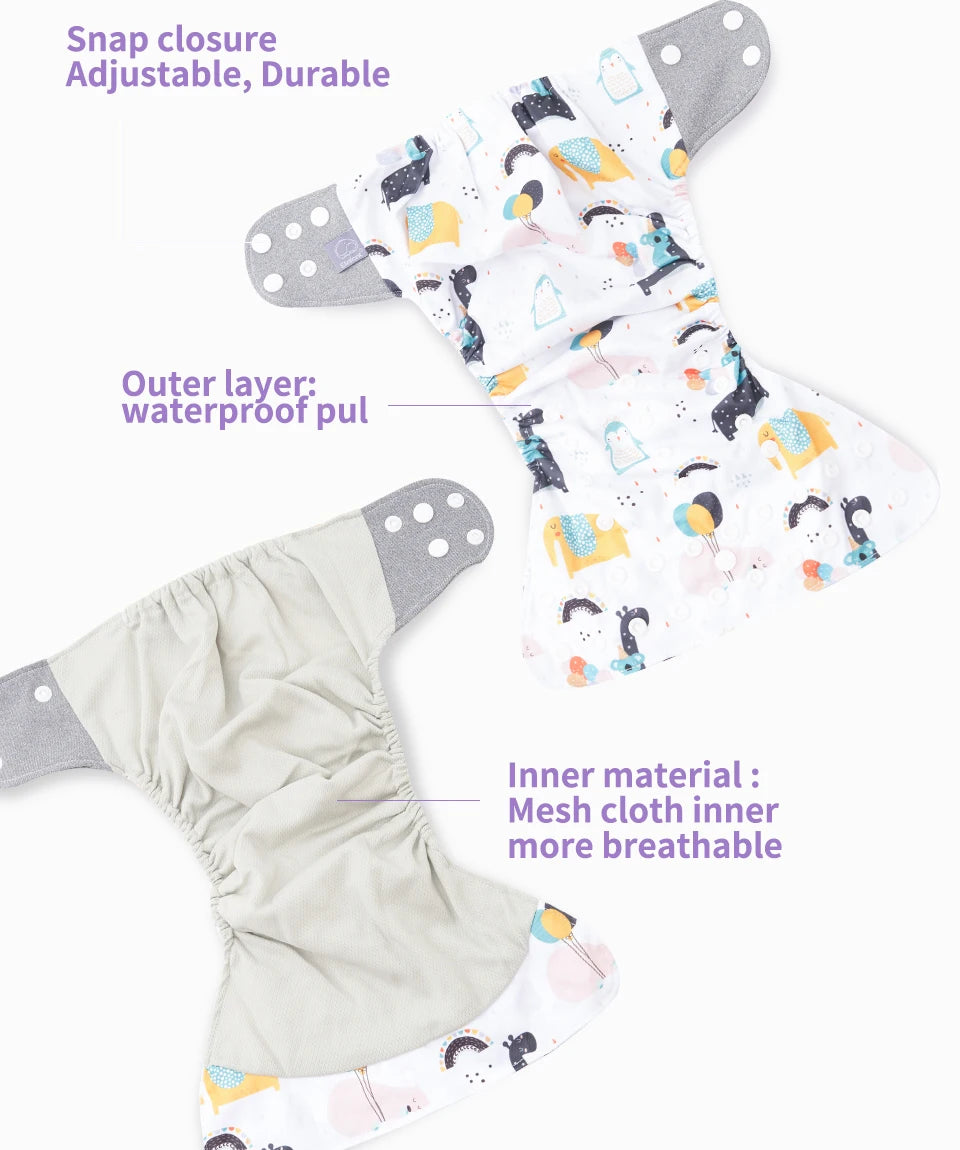 Elinfant New Matching waterproof baby pcoket diapers 8 pcs gray mesh cloth diapers and 8pcs microfiber inserts