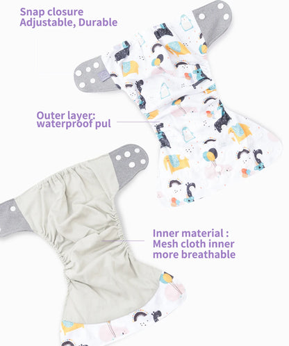 Elinfant New Matching waterproof baby pcoket diapers 8 pcs gray mesh cloth diapers and 8pcs microfiber inserts