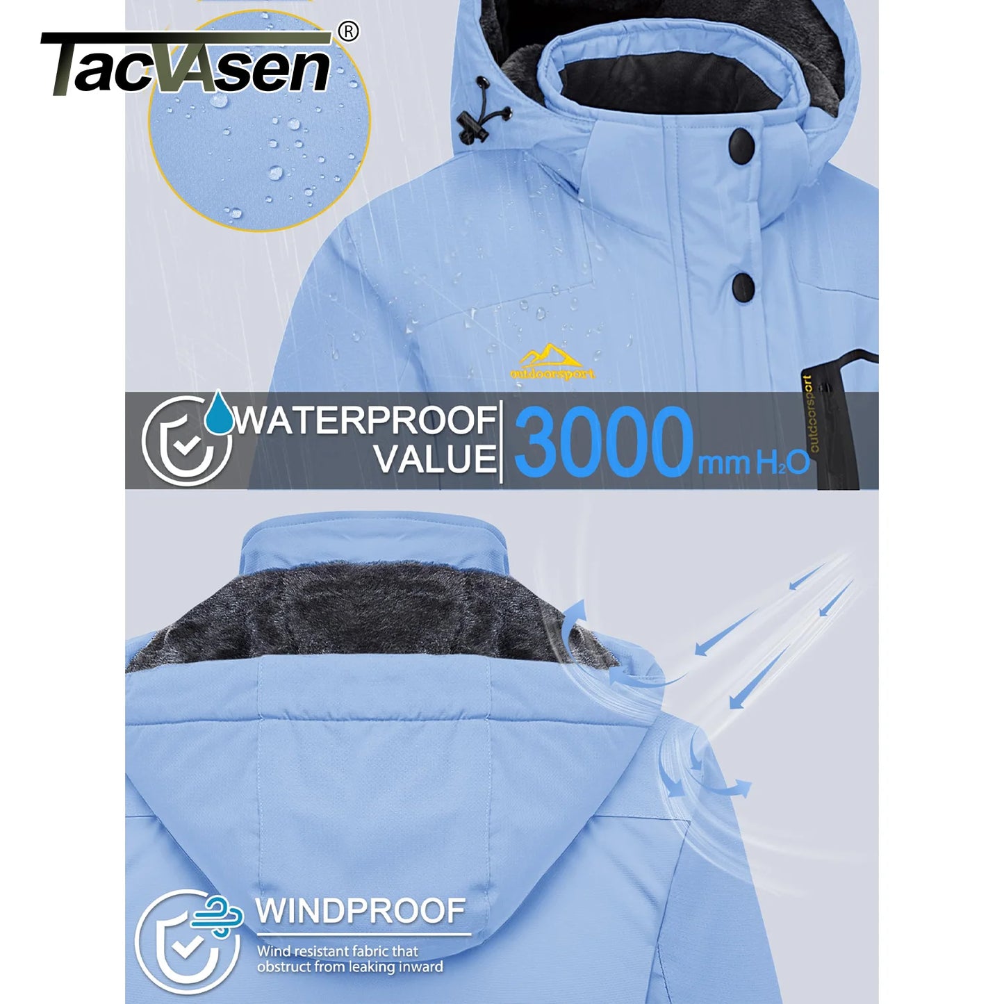 TACVASEN Chaqueta de esquí y snowboard de invierno para mujer, forro polar térmico, impermeable, informal, para trabajo, lluvia, cortavientos, parka