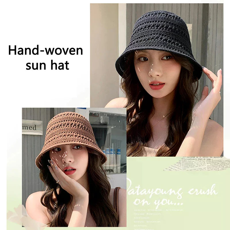 Summer Bucket Hat Fisherman Hat Women Hollow Out Sun Hat Outdoor Casual Versatile Panama Hats Crochet Foldable Caps Beach Cap