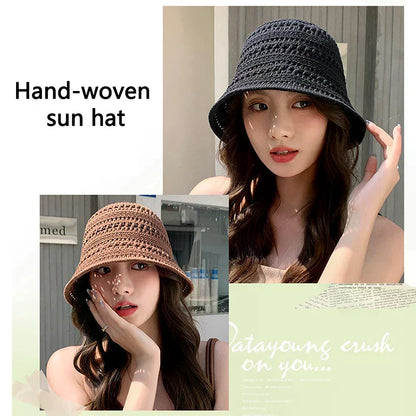 Summer Bucket Hat Fisherman Hat Women Hollow Out Sun Hat Outdoor Casual Versatile Panama Hats Crochet Foldable Caps Beach Cap