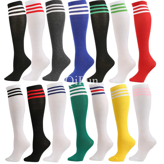 Unisex Compression Socks Football Socks Non-slip Long Tube Knee High Stockings Striped Soccer Socks Running Sports Socks