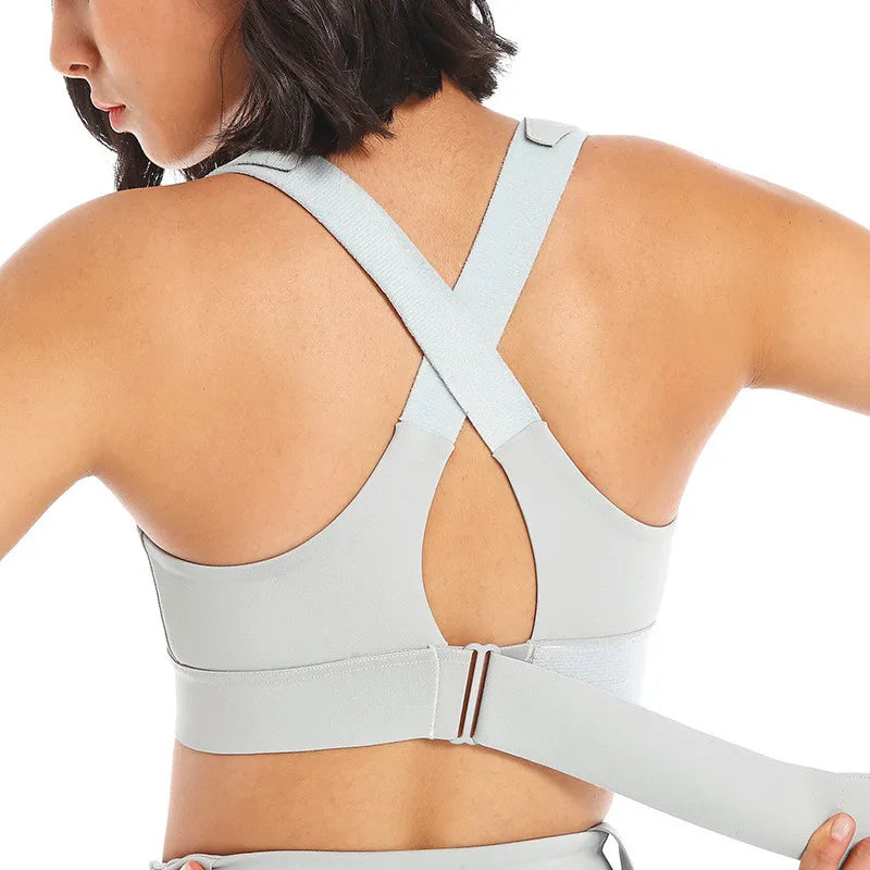 Sujetadores deportivos para mujer, mallas, Top corto, chaleco de Yoga, cremallera frontal, correa ajustable de talla grande, a prueba de golpes, gimnasio, Fitness, sujetador atlético