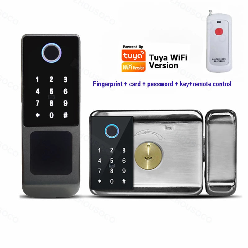 Tuya WIFI Double Side Fingerprint Lock Waterproof Outdoor Gate Passcode Rfid Card Keyless Smart Door Lock