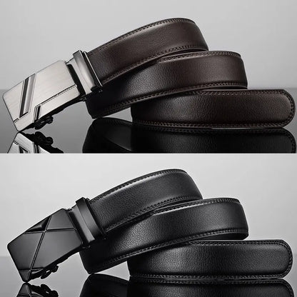 Cinturón de cuero para hombre, hebilla automática de metal, marca de alta calidad, cinturones de lujo para hombres, famoso trabajo, negocios, correa de PU negra.