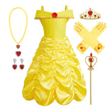 Children Princess Costume Kids Halloween Carnival Beauty Beast Birthday Party Clothes Girl Yellow Belle Cosplay Dress Up