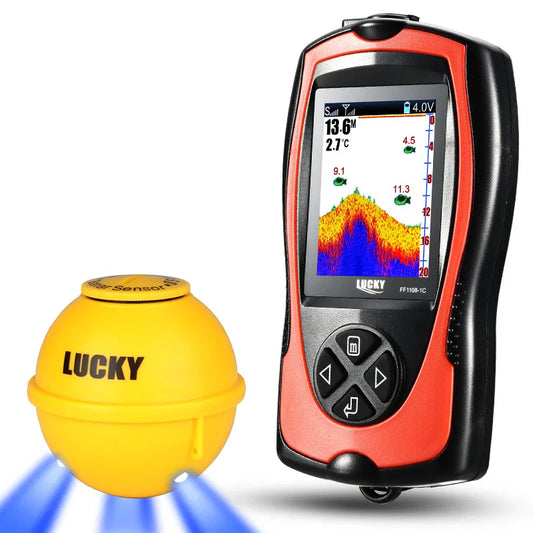 Localizador de peces Lucky Sonar FF1108-1CWLA, sensor inalámbrico recargable, 45 m de profundidad, ecosonda, localizador de peces portátil para pesca