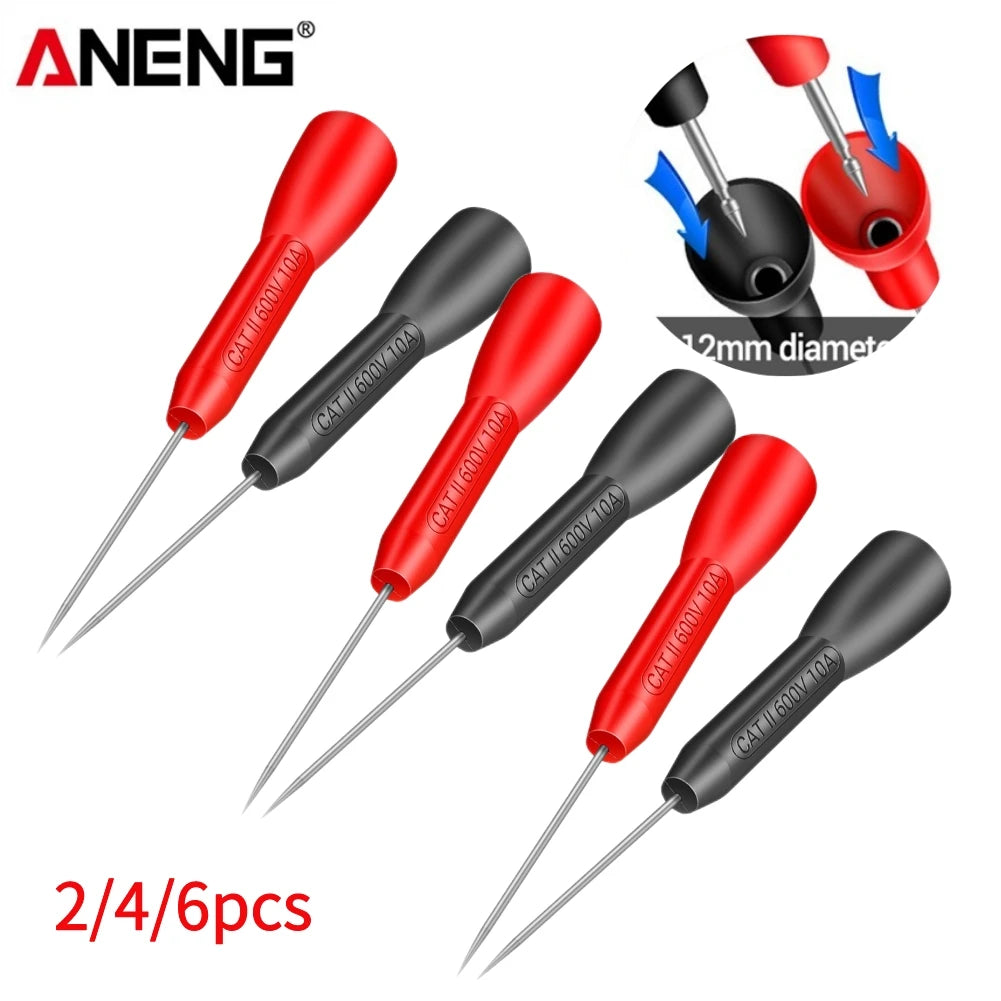 2/4/6pcs Insulation Piercing Needle Pin Non-Destructive Multimeter Test Probe 10A 600V for 2mm Test Lead Multimeter Test Probes