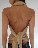 Jaded London gold knit hollowed-out one-piece top halter shawl multi-wear holiday style halter