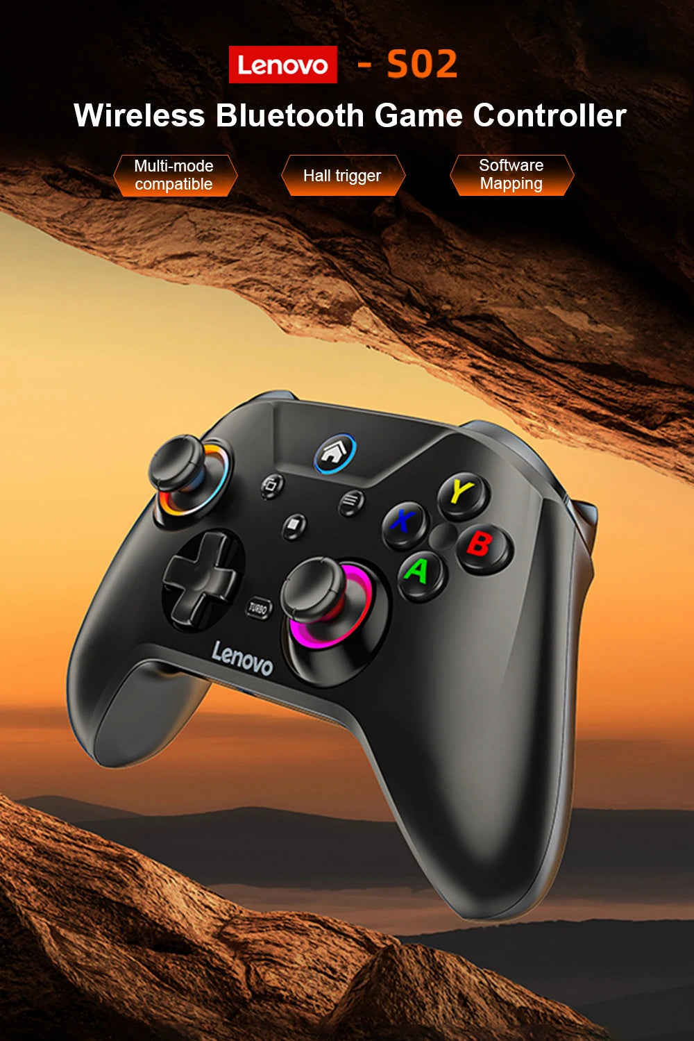 Lenovo S02 Wireless Bluetooth Gaming Controller, Dual Hall Trigger Wireless Gamepad, For Switch, PC, Android, IOS, TV