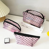 Heart-Shaped Nylon Mesh Cosmetic Bag Portable Toiletry Organizer for Women Makeup Storage