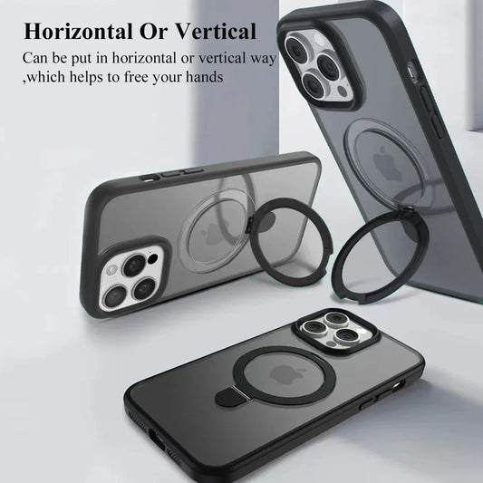 Funda magnética para teléfono móvil con soporte de anillo para iPhone 16, 15, 14, Pro Max Plus, 13, 12 y 11, funda translúcida con protector