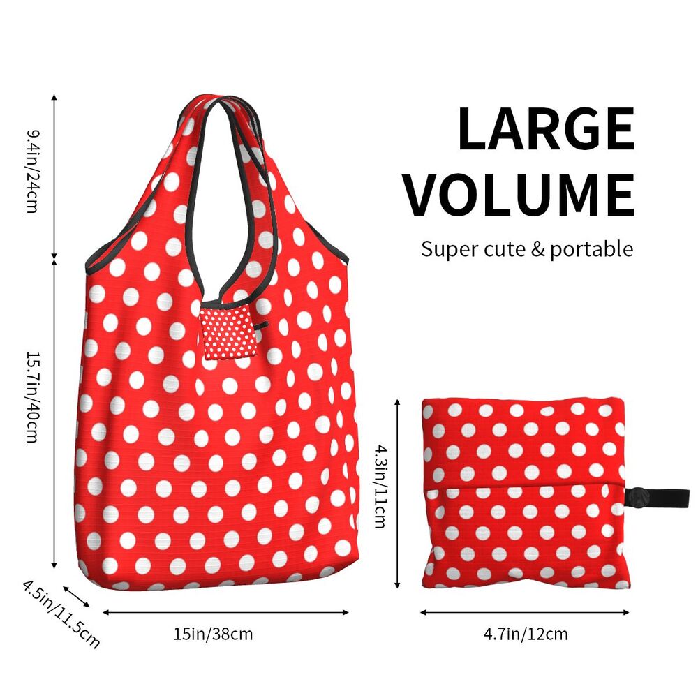 Custom Recycling Classic Black And White Polka Dot Shopping Bag Women Tote Bag Portable Grocery Shopper Bags
