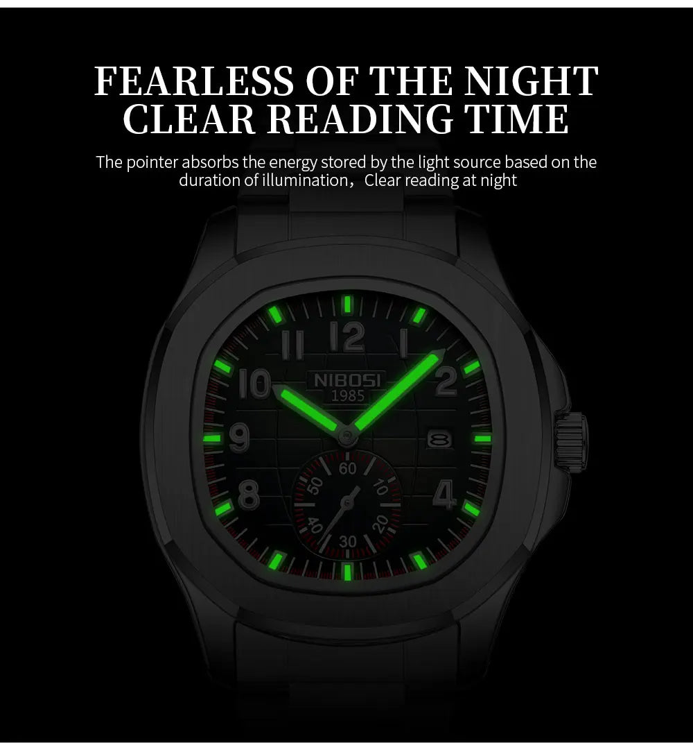 NIBOSI Luxury Men‘s Watches Business Waterproof Male Clock Luminous Silicone Band Date Square Quartz Man Watches Reloj Hombre