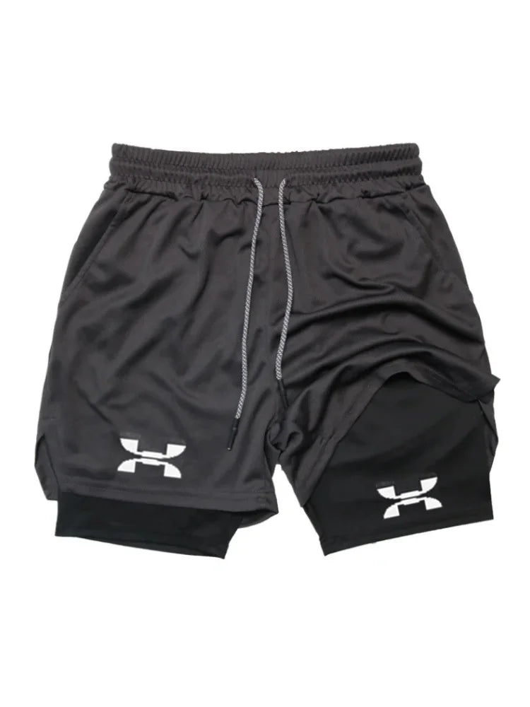 Pantalones cortos deportivos 2 en 1 para hombre, de secado rápido, para entrenamiento, gimnasio, fitness, correr, verano, FD22273300