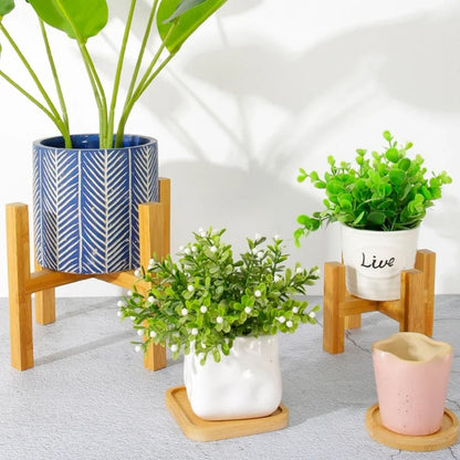 Soporte de madera de cuatro patas para macetas de plantas y suculentas, base de exhibición, estante de decoración para el hogar, jardín y patio