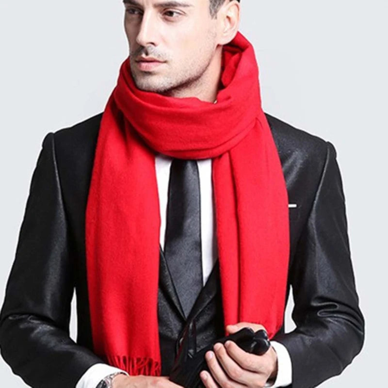 Classic Solid Colors Scarves Men Cashmere Soft Knitted Striped Scarf Long Tassel Neck Warmer Men'S Winter Scarf 2023 New