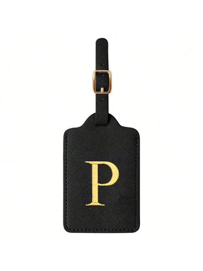 PU Leather Luggage Tag for Travel - Durable Suitcase ID Tag with Privacy Cover & Name Card Slot (A-Z) liu