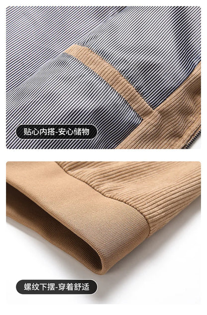 2024 Men's Casual Warm Jacket Spring Autumn Solid Color Stand Bomber Coat Men Corduroy Outwear Fashion Zipper Slim Jacket Men