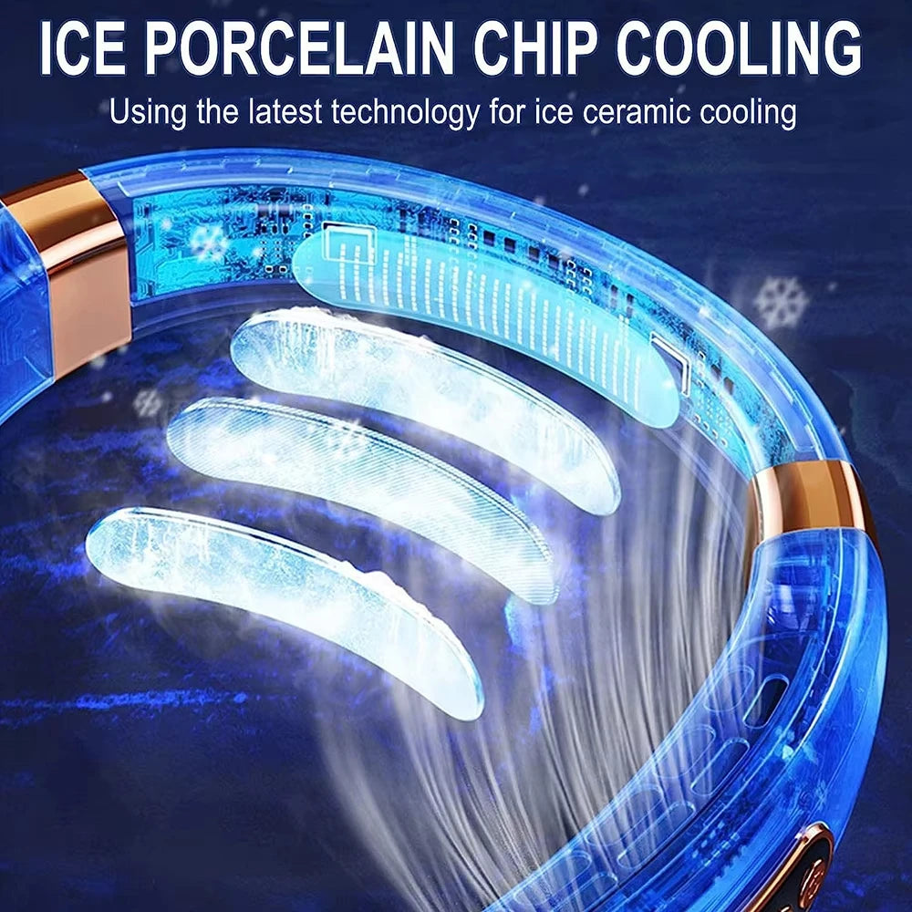 2025 Hanging Neck Fan Portable Bladeless Neck Fan Air Cooler Digital Display Rechargeable Air Conditioner Neck Ventilator