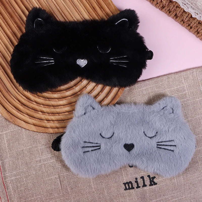 1Pc Cute Cartoon Cat Plush Sleeping Eye Mask Comfortable Sleep Mask Sleep Aid Traveing Home Shading Light Eye Cover Eyeshade