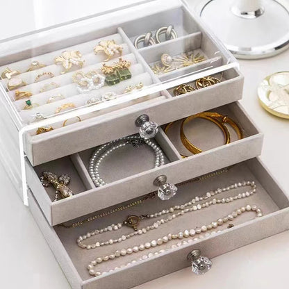 1 Piece of High-capacity Three-layer Flannel Jewelry Box Drawer Jewelry Box Storage Earrings Necklace Ring