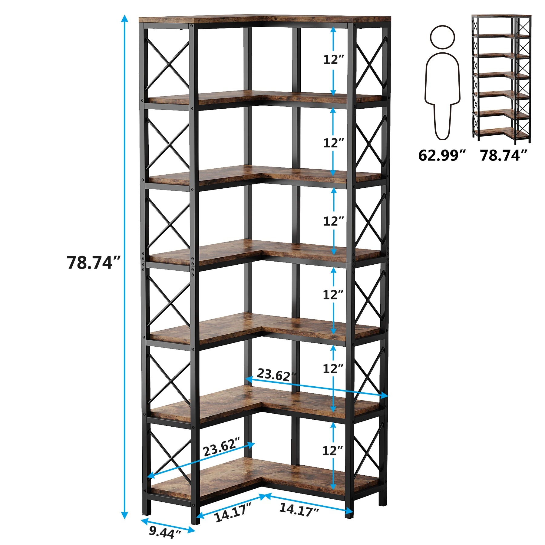 Tribesigns 7-Shelf Corner Bookshelf,Large Modern Corner Bookcase, 7-Tier Tall Corner Shelf Storage Display Rack with Metal Frame
