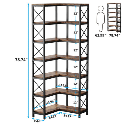 Tribesigns 7-Shelf Corner Bookshelf,Large Modern Corner Bookcase, 7-Tier Tall Corner Shelf Storage Display Rack with Metal Frame