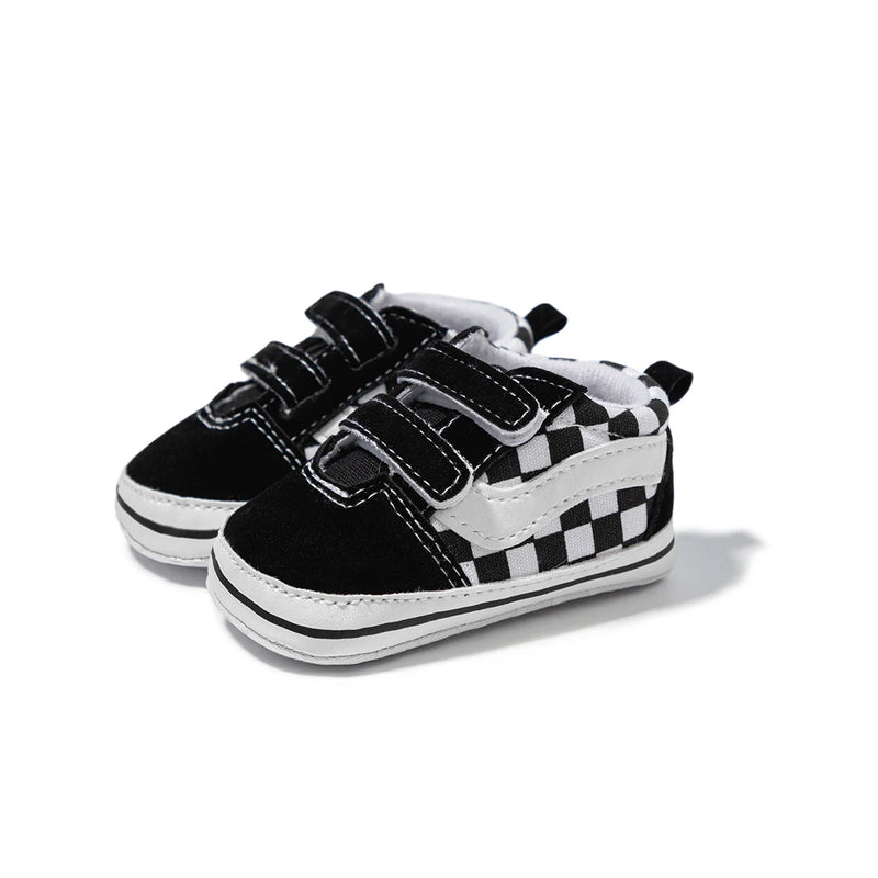 Zapatos Meckior para bebé niño y niña, zapatillas de lona con suela de goma antideslizante y diseño de rayas a cuadros, para primeros pasos, zapatos casuales unisex para bebé.