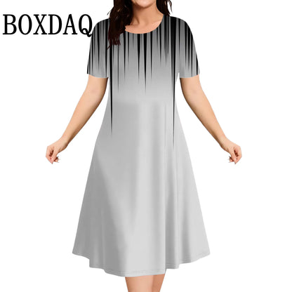 Summer Dresses 2025 Women's Plus Size Loose Dress Casual Striped Print Short Sleeve A-Line Dress Elegant Fashion Clothing 9XL