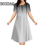 Summer Dresses 2025 Women's Plus Size Loose Casual Striped Print Short Sleeve A-Line Dress Elegant Fashion Clothing 9XL