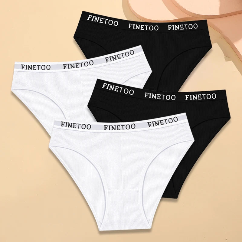 FINETOO - 4 piezas de ropa interior de algodón a rayas para mujer, bragas con cinturón y letras, lencería de cintura baja, bragas transpirables sólidas