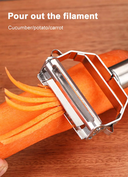 4in1 Vegetable Peeler Stainless Steel Melon Planer Multiple-Function Double-Head Peeler Household Kitchen Cucumber Slicer Tool