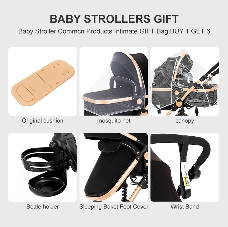Cochecito de bebé ligero 3 en 1, sistema de viaje de lujo con asiento ajustable, capota y mosquitera para recién nacidos.