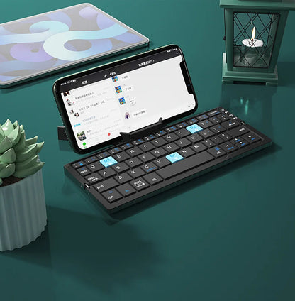 Teclado Bluetooth plegable Jomaa, teclado recargable, mini teclado inalámbrico plegable, teclado de aluminio con soporte para teléfono