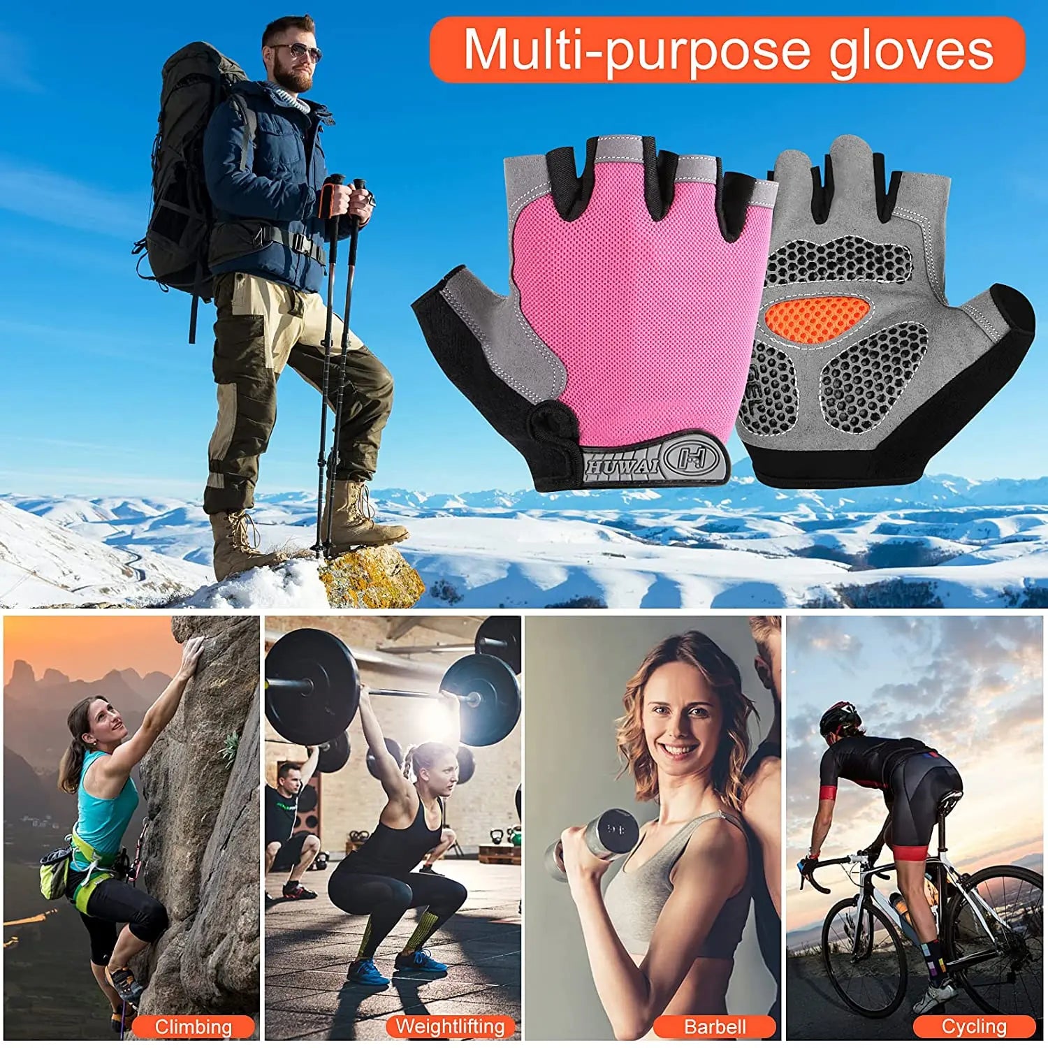 Men Women Gym Gloves Weightlifting Fitness Training Non Slip Palm Protector Breathable Fingerless Bike Bicycle Cycling Gloves