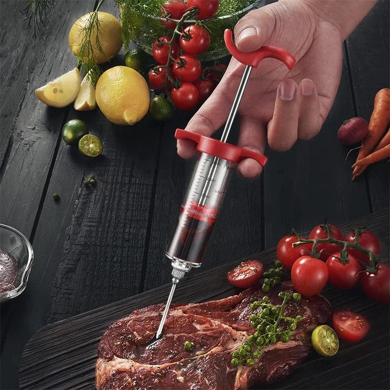 Jeringa inyectora de carne con 3 agujas para adobo, kit inyector de pavo para parrilla de barbacoa, inyector de sabor a adobo