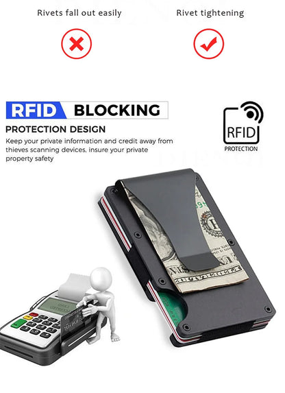 Cartera delgada para hombre - Billetera minimalista con bloqueo RFID y bolsillo frontal - Billetera metálica con clip para billetes