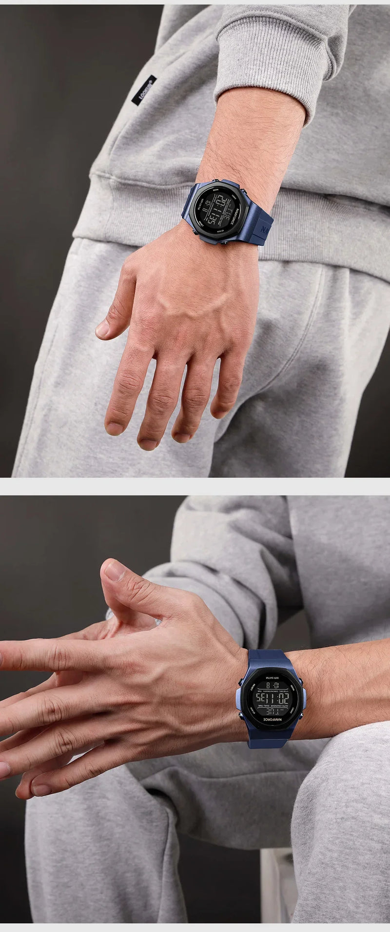 NAVIFORCE NF7117 Sports Watch for Men 5ATM Waterproof Multifunction Electronic Watch Men's LCD Digital Wristwatch