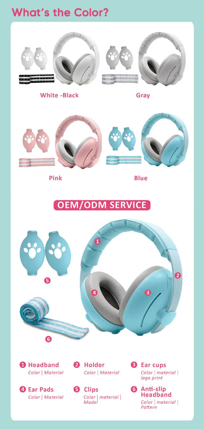 Auriculares con cancelación de ruido y protección auditiva para bebés, diseño convertible 2 en 1, orejeras con reducción de ruido para bebés que mejoran el sueño.