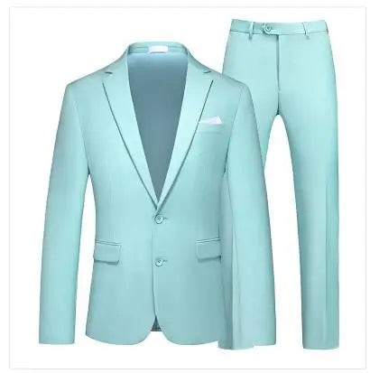 (Blazer and Pant) Men Formal Business Banquet Groom Wedding Suit 2Piece Large Size 6XL Pure Color Male Slim Fit Tuxedo Dress Set