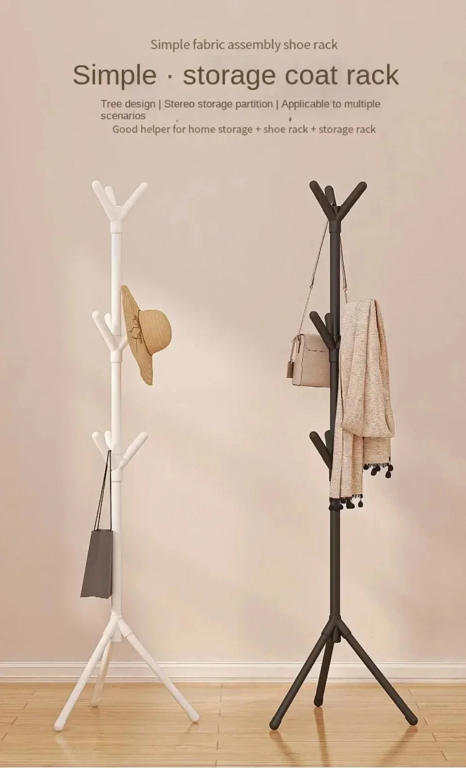 Perchero de pie con forma de rama de árbol, con múltiples ganchos, móvil y práctico, para el hogar, la sala de estar y el almacenamiento de ropa.