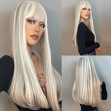 Light Wine Red Synthetic Wigs With Bangs for Women, Long Straight Hair Wig, Natural Cosplay Party, Heat Resistant